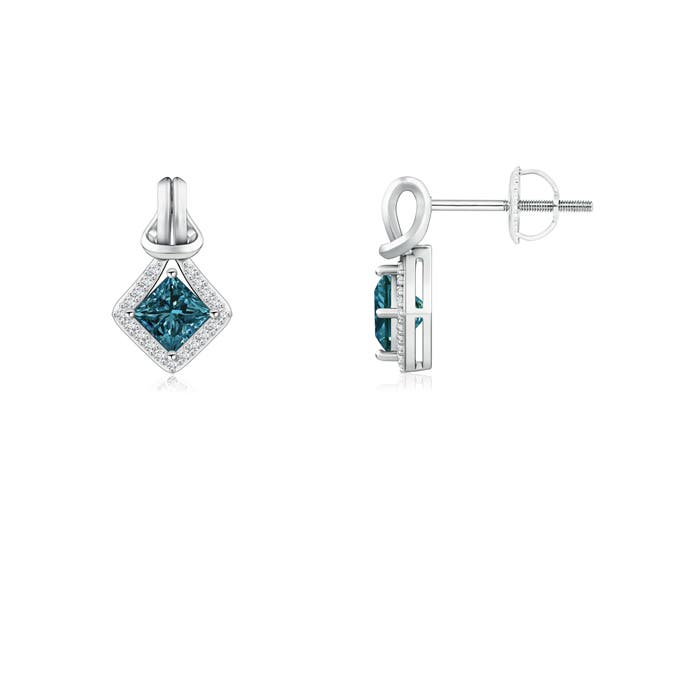 Princess-Cut Enhanced Blue Diamond Love Knot Earrings