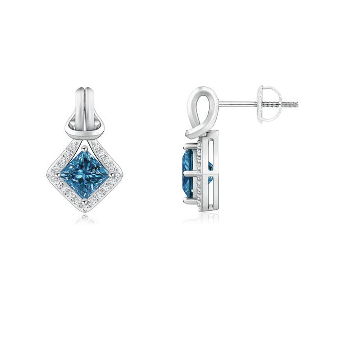 Princess-Cut Enhanced Blue Diamond Love Knot Earrings