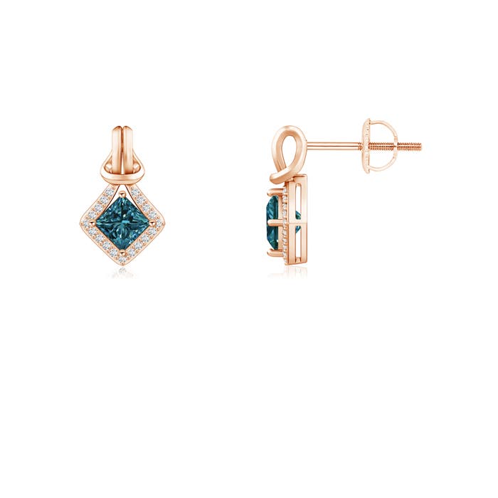 Princess-Cut Enhanced Blue Diamond Love Knot Earrings