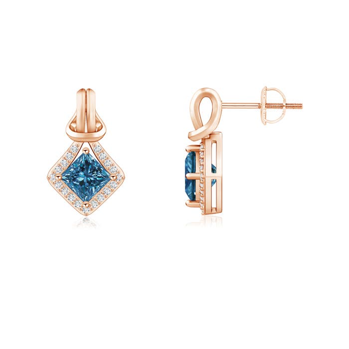 Princess-Cut Enhanced Blue Diamond Love Knot Earrings