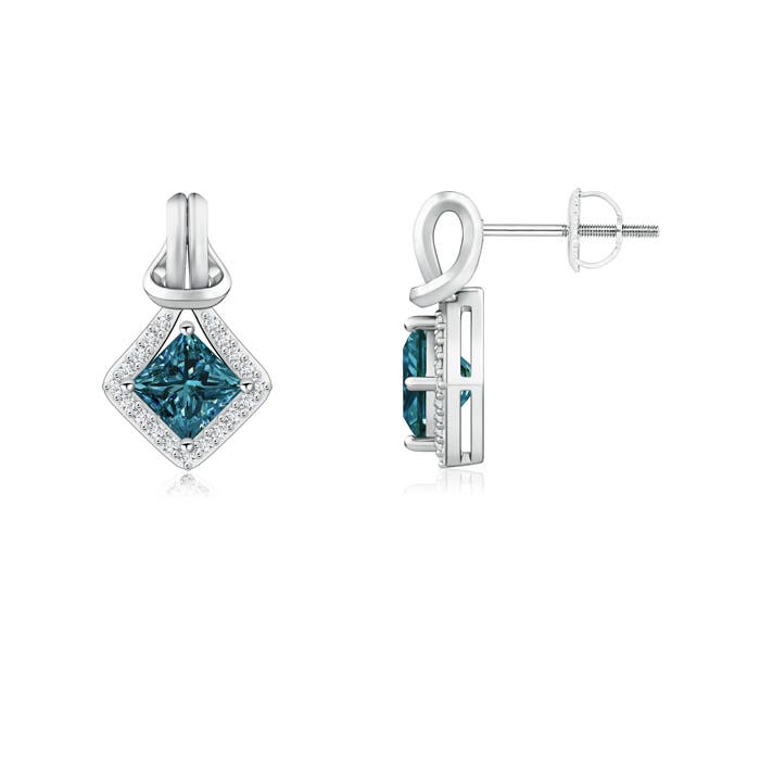 Princess-Cut Enhanced Blue Diamond Love Knot Earrings