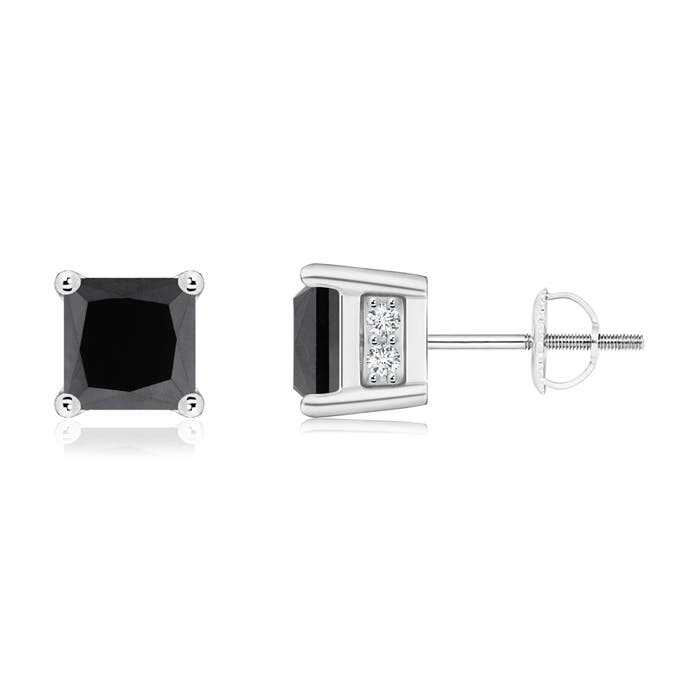 Princess-Cut Enhanced Black Diamond Solitaire Stud Earrings