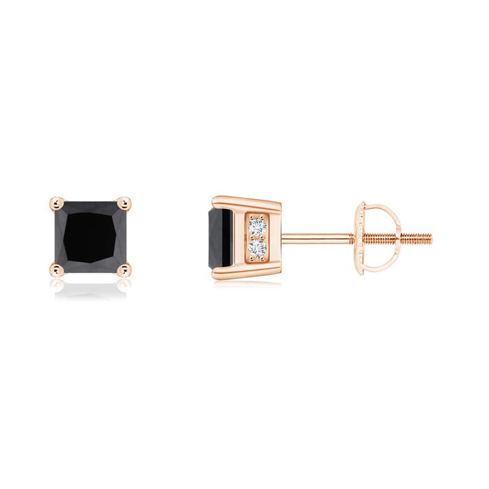 Princess-Cut Enhanced Black Diamond Solitaire Stud Earrings