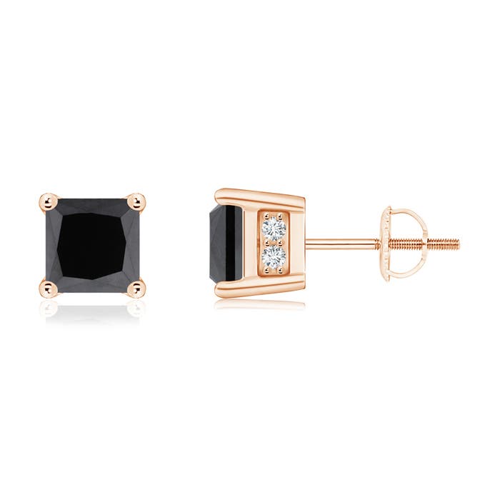 Princess-Cut Enhanced Black Diamond Solitaire Stud Earrings