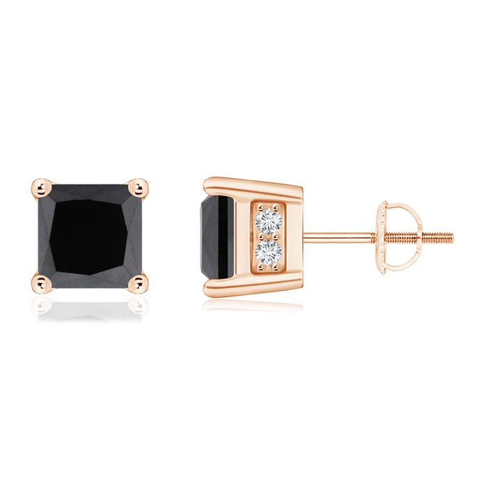 Princess-Cut Enhanced Black Diamond Solitaire Stud Earrings