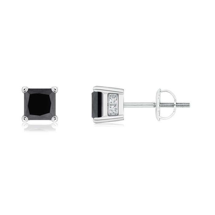 Princess-Cut Enhanced Black Diamond Solitaire Stud Earrings