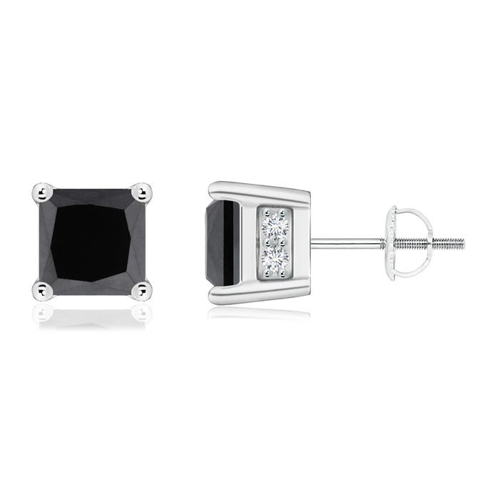 Princess-Cut Enhanced Black Diamond Solitaire Stud Earrings