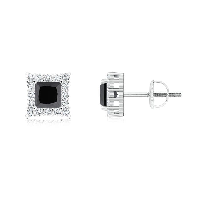 Princess-Cut Enhanced Black Diamond Halo Stud Earrings