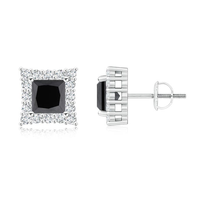 Princess-Cut Enhanced Black Diamond Halo Stud Earrings