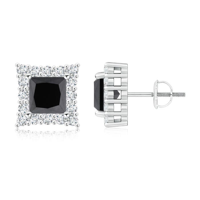 Princess-Cut Enhanced Black Diamond Halo Stud Earrings