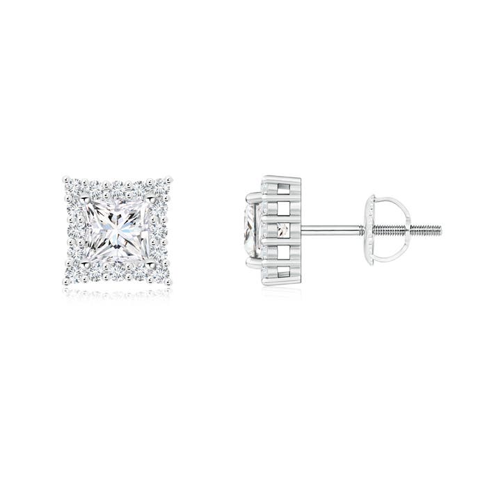 Princess-Cut Diamond Halo Stud Earrings