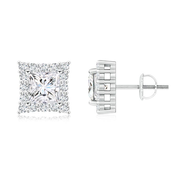 Princess-Cut Diamond Halo Stud Earrings