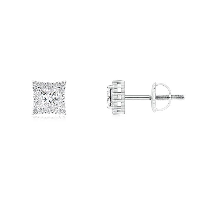 Princess-Cut Diamond Halo Stud Earrings