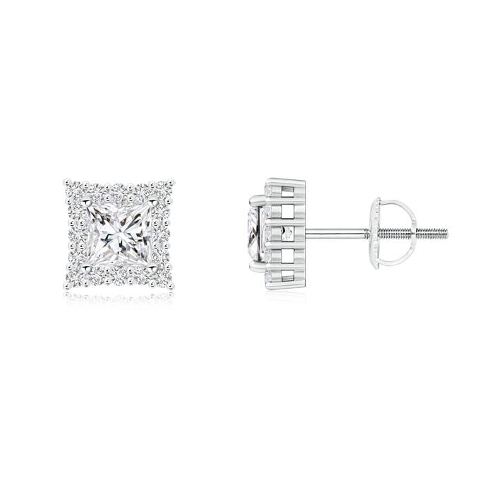 Princess-Cut Diamond Halo Stud Earrings