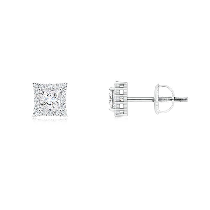Princess-Cut Diamond Halo Stud Earrings