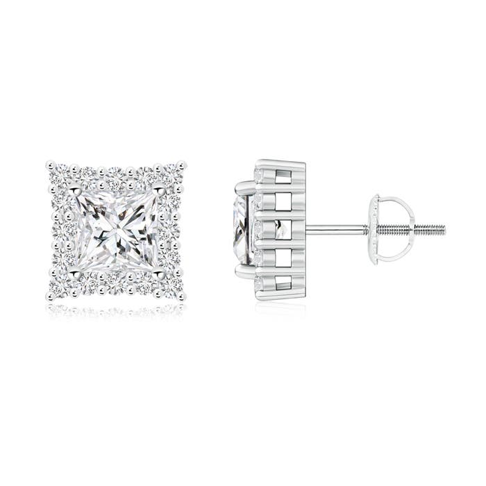 Princess-Cut Diamond Halo Stud Earrings