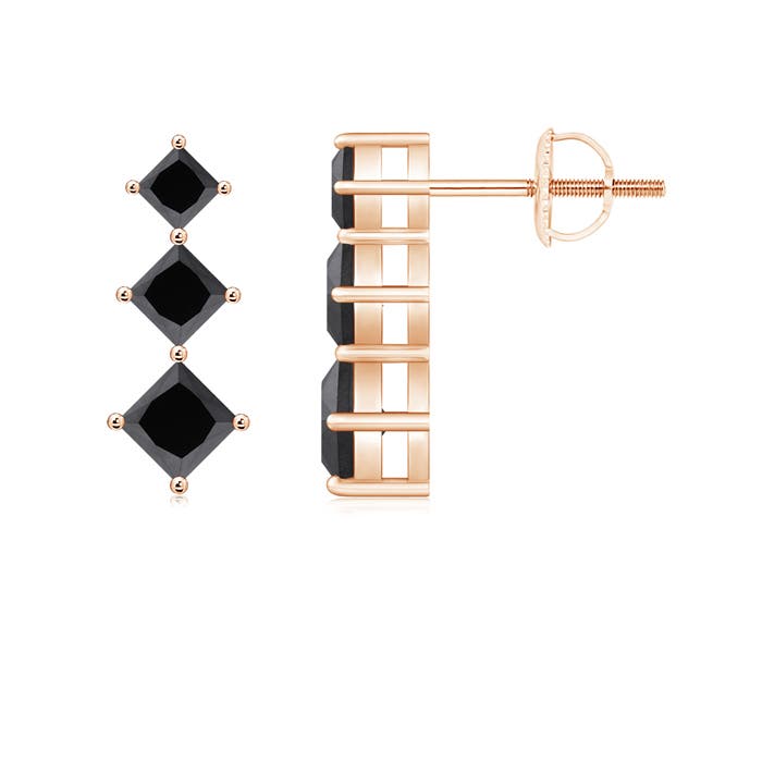 Princess-Cut Enhanced Black Diamond Three Stone Earrings