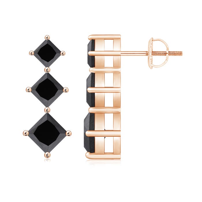 Princess-Cut Enhanced Black Diamond Three Stone Earrings