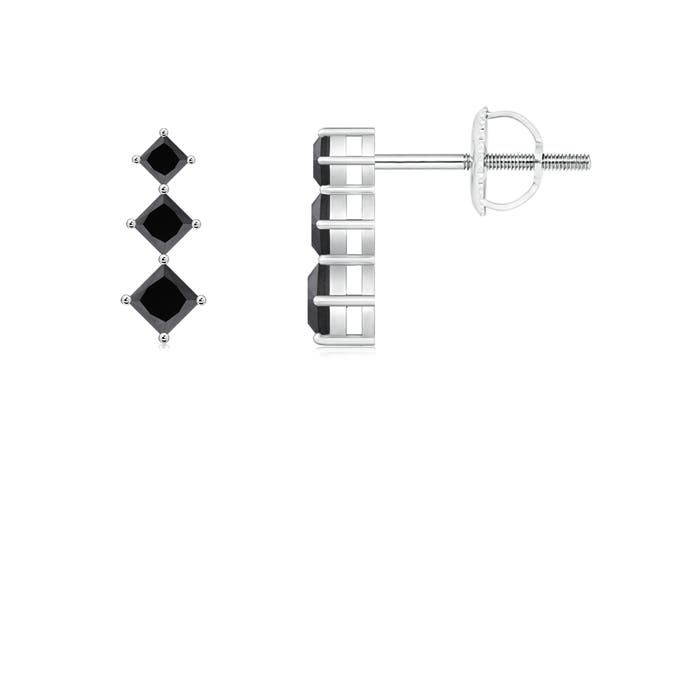 Princess-Cut Enhanced Black Diamond Three Stone Earrings