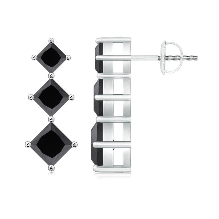 Princess-Cut Enhanced Black Diamond Three Stone Earrings
