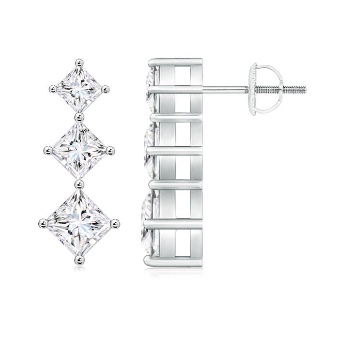 Princess-Cut Diamond Three Stone Earrings
