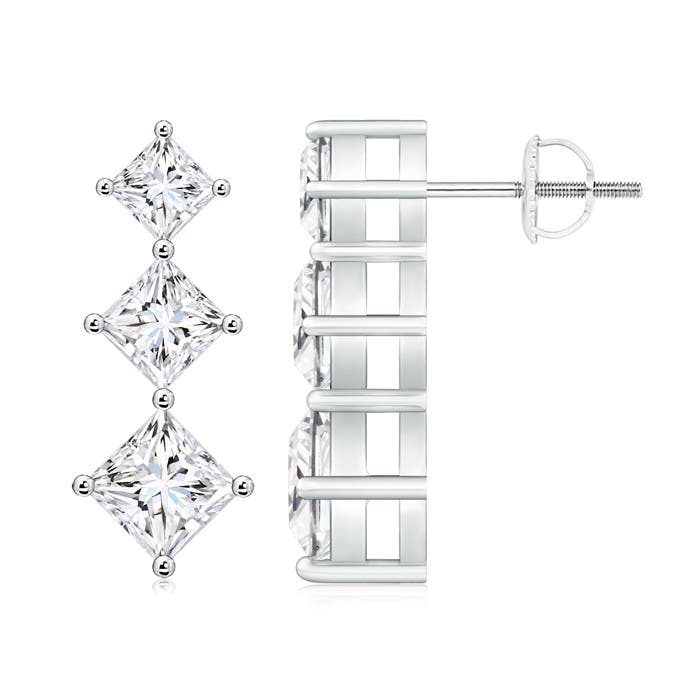 Princess-Cut Diamond Three Stone Earrings