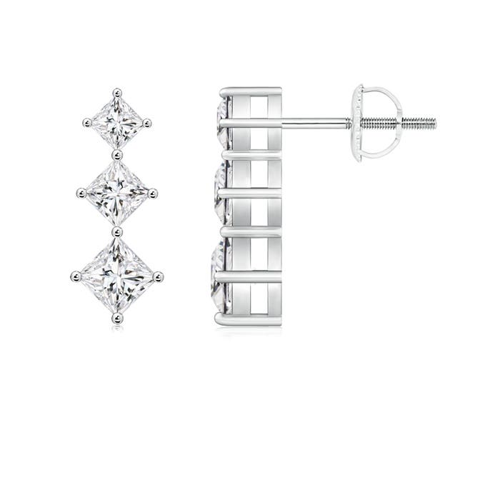 Princess-Cut Diamond Three Stone Earrings