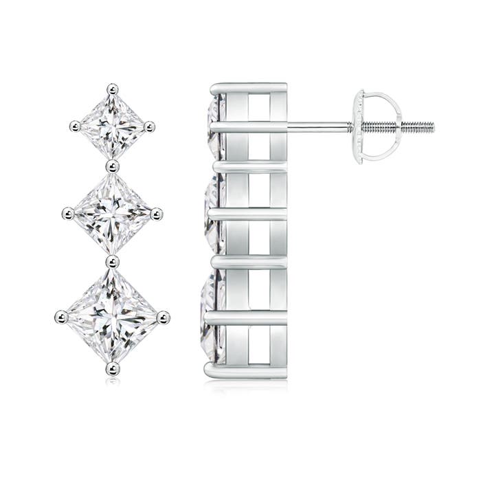 Princess-Cut Diamond Three Stone Earrings
