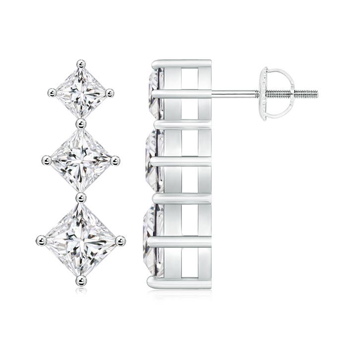 Princess-Cut Diamond Three Stone Earrings
