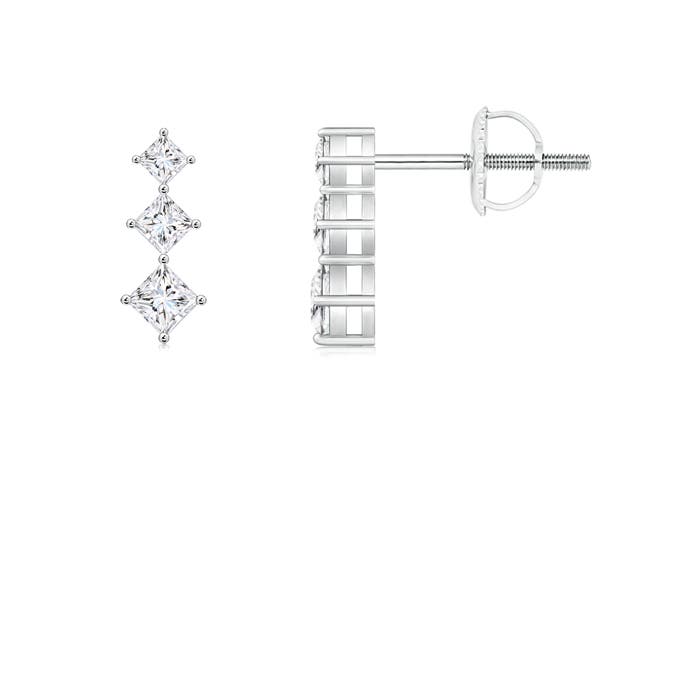 Princess-Cut Diamond Three Stone Earrings