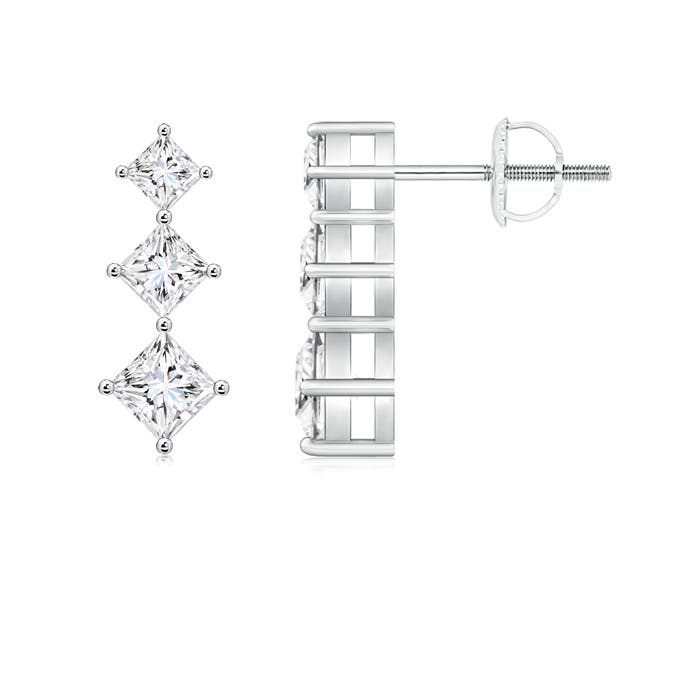 Princess-Cut Diamond Three Stone Earrings