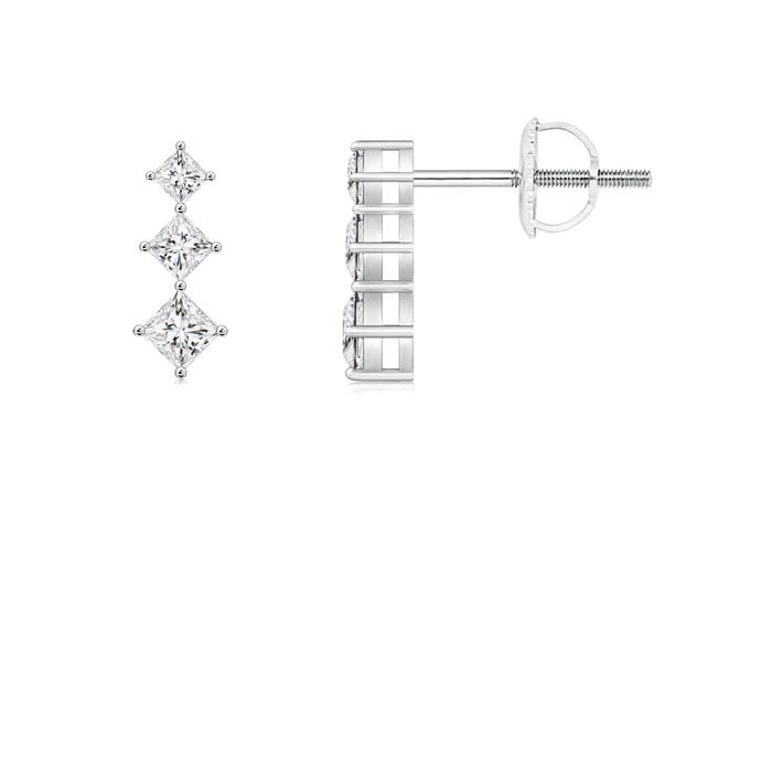 Princess-Cut Diamond Three Stone Earrings