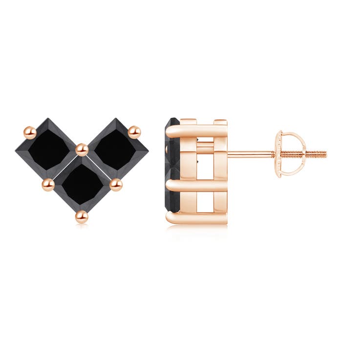 V-Shaped Princess-Cut Enhanced Black Diamond Stud Earrings