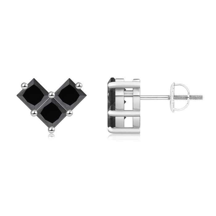 V-Shaped Princess-Cut Enhanced Black Diamond Stud Earrings