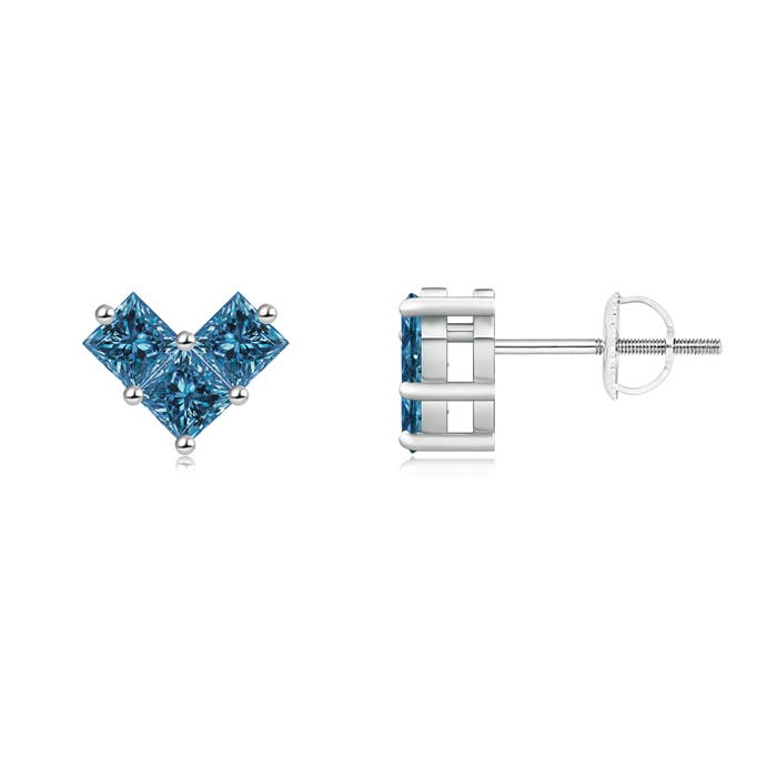 V-Shaped Princess-Cut Enhanced Blue Diamond Stud Earrings