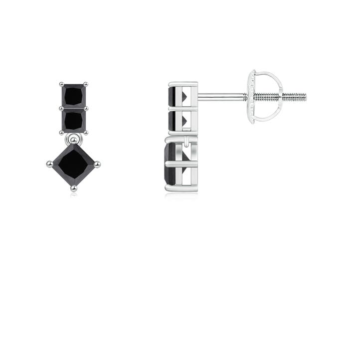 Princess-Cut Enhanced Black Diamond Drop Earrings