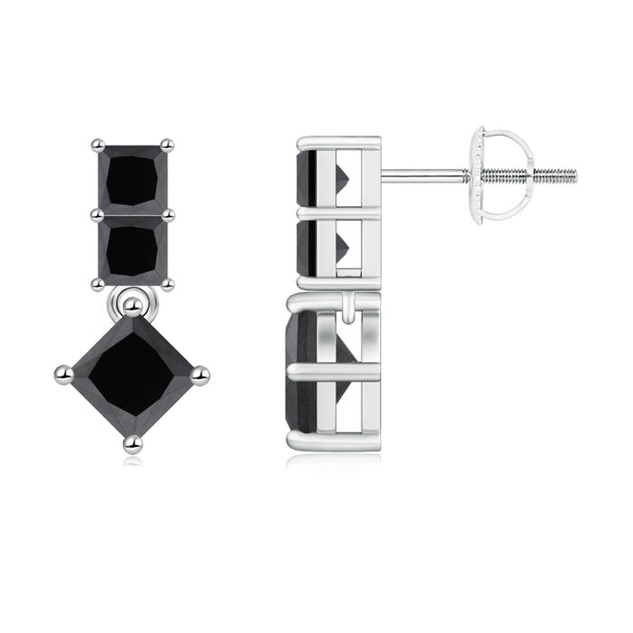 Princess-Cut Enhanced Black Diamond Drop Earrings