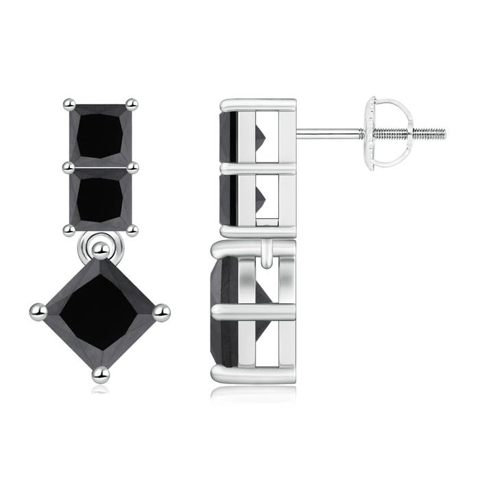Princess-Cut Enhanced Black Diamond Drop Earrings