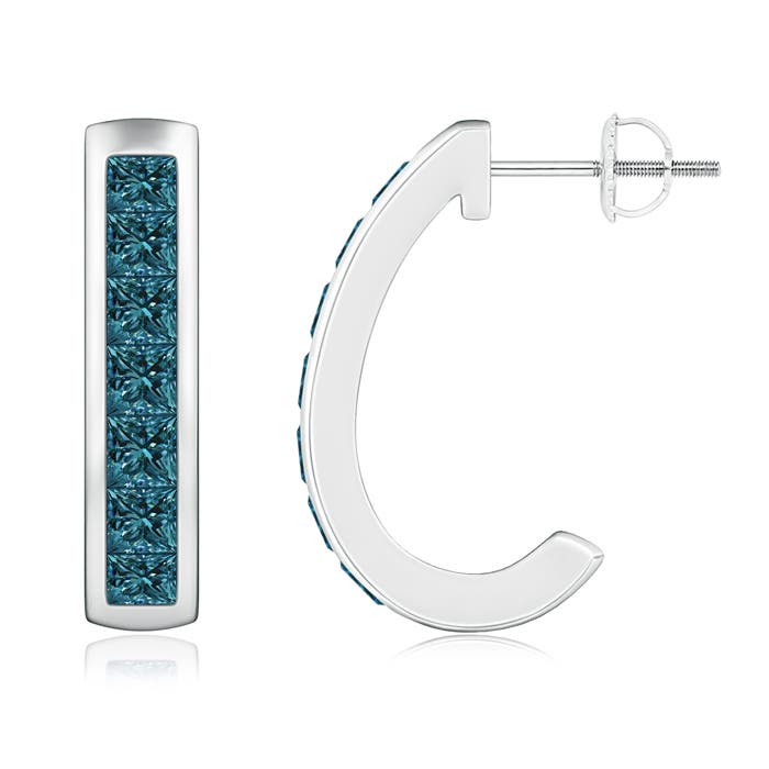 Channel-Set Enhanced Blue Diamond Half Hoop Earrings