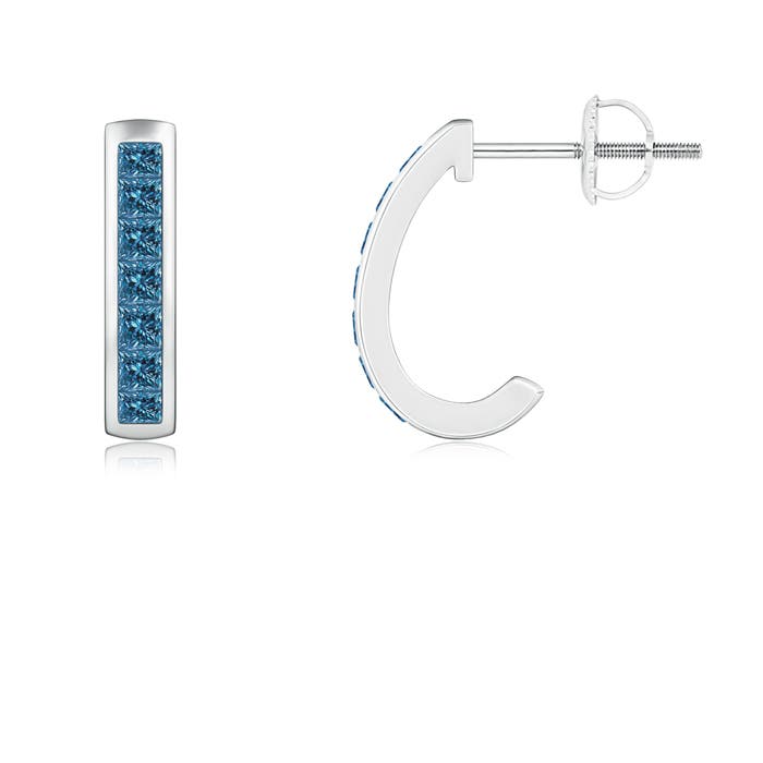 Channel-Set Enhanced Blue Diamond Half Hoop Earrings