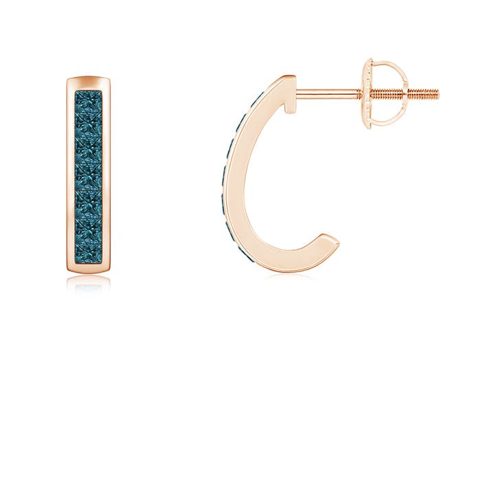 Channel-Set Enhanced Blue Diamond Half Hoop Earrings