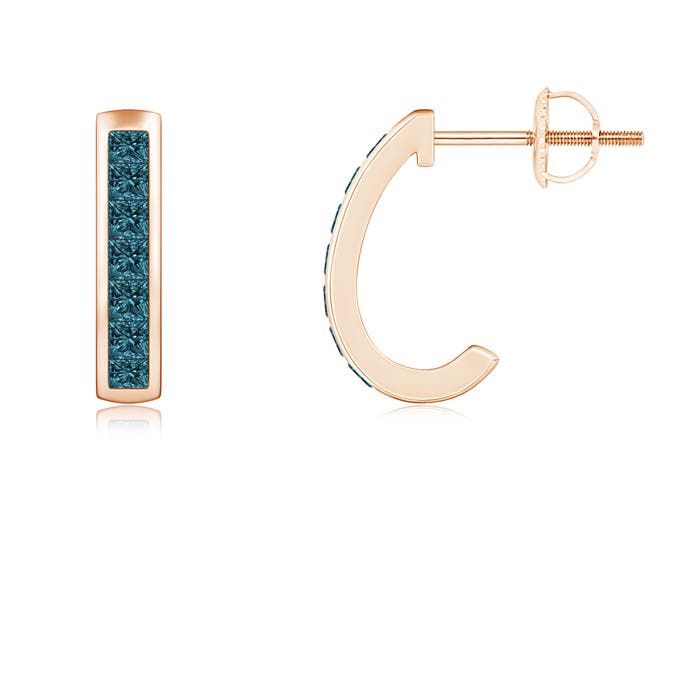 Channel-Set Enhanced Blue Diamond Half Hoop Earrings