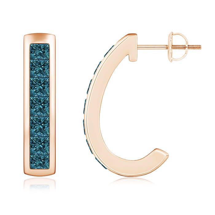 Channel-Set Enhanced Blue Diamond Half Hoop Earrings