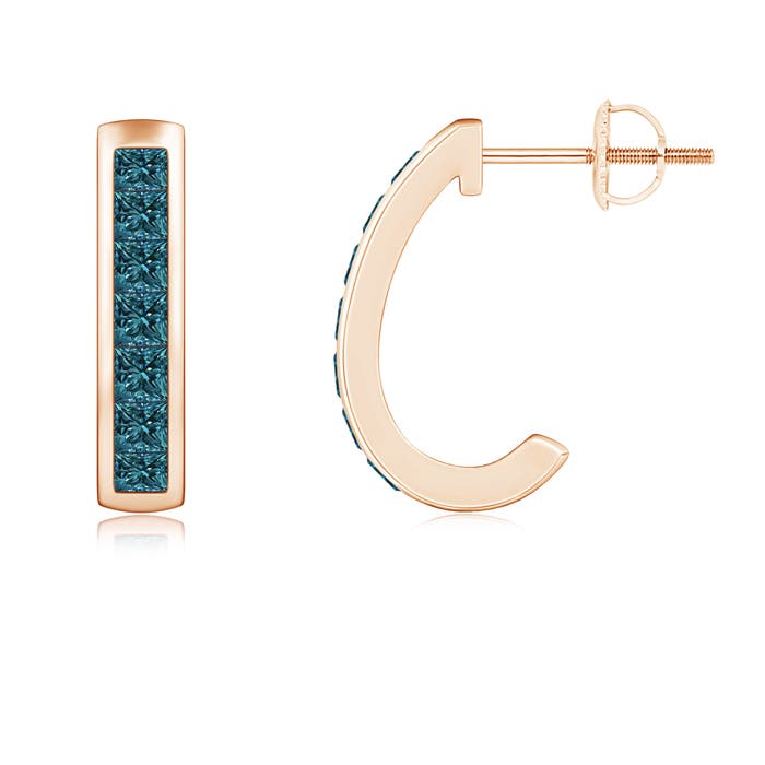 Channel-Set Enhanced Blue Diamond Half Hoop Earrings
