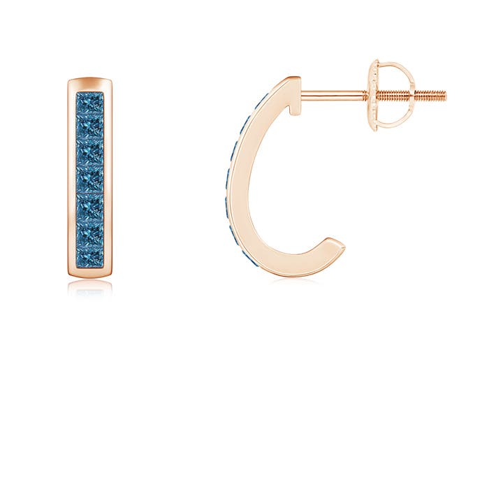 Channel-Set Enhanced Blue Diamond Half Hoop Earrings