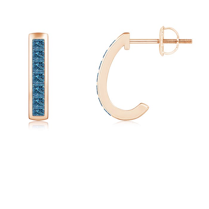 Channel-Set Enhanced Blue Diamond Half Hoop Earrings