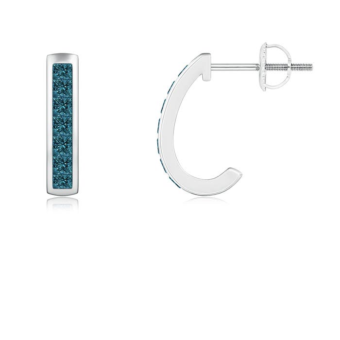 Channel-Set Enhanced Blue Diamond Half Hoop Earrings