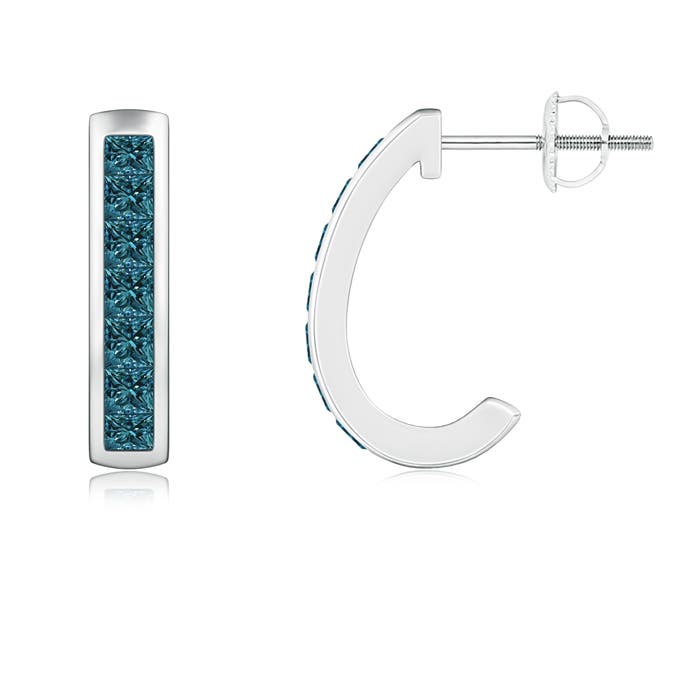 Channel-Set Enhanced Blue Diamond Half Hoop Earrings
