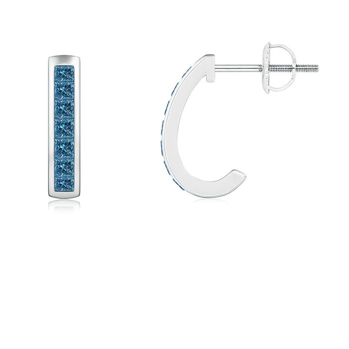 Channel-Set Enhanced Blue Diamond Half Hoop Earrings