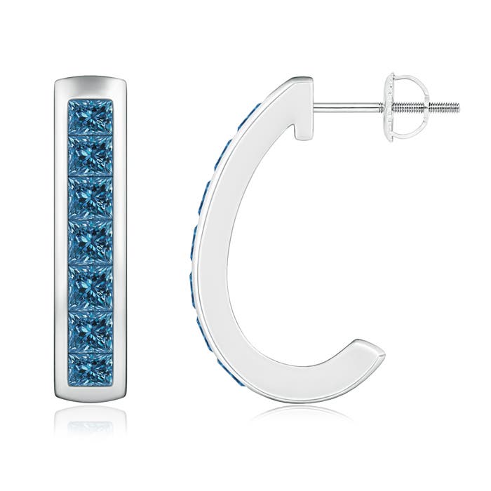 Channel-Set Enhanced Blue Diamond Half Hoop Earrings